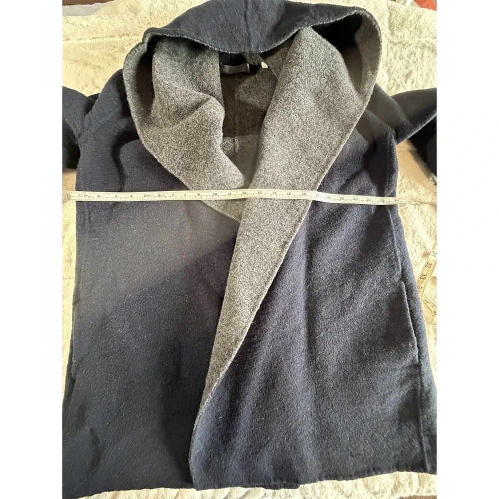 Vince Hooded Wool Open Front Gray Mid-Length Lined Jacket Long Sleeve Size S - Picture 7 of 9
